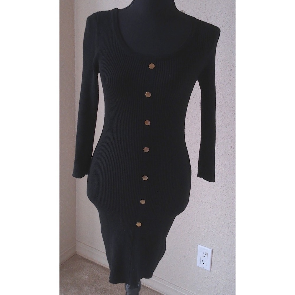 DEREK HEART BLACK SWEATER DRESS SIZE MEDIUM WITH GOLD BUTTONS